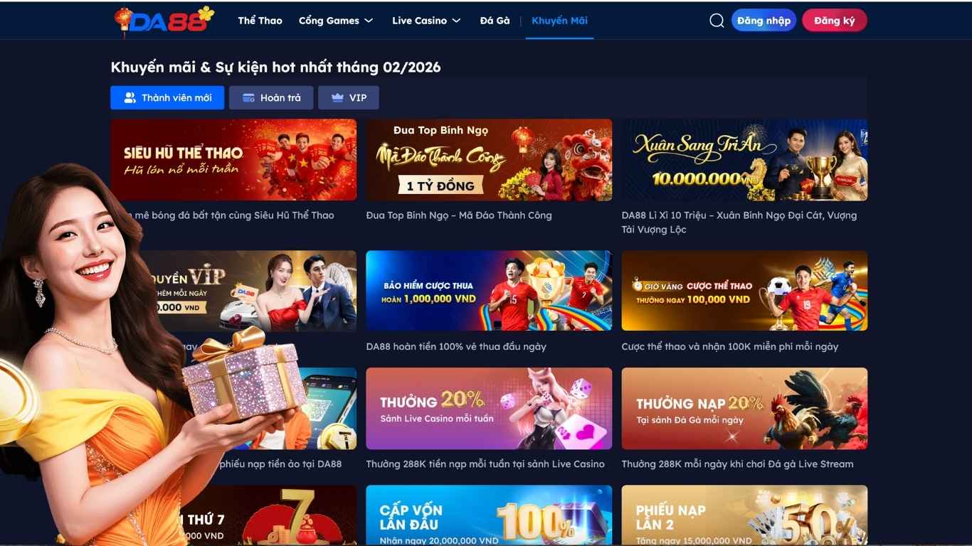 Các gói khuyến mãi nạp tiền trên nhà cái DA88