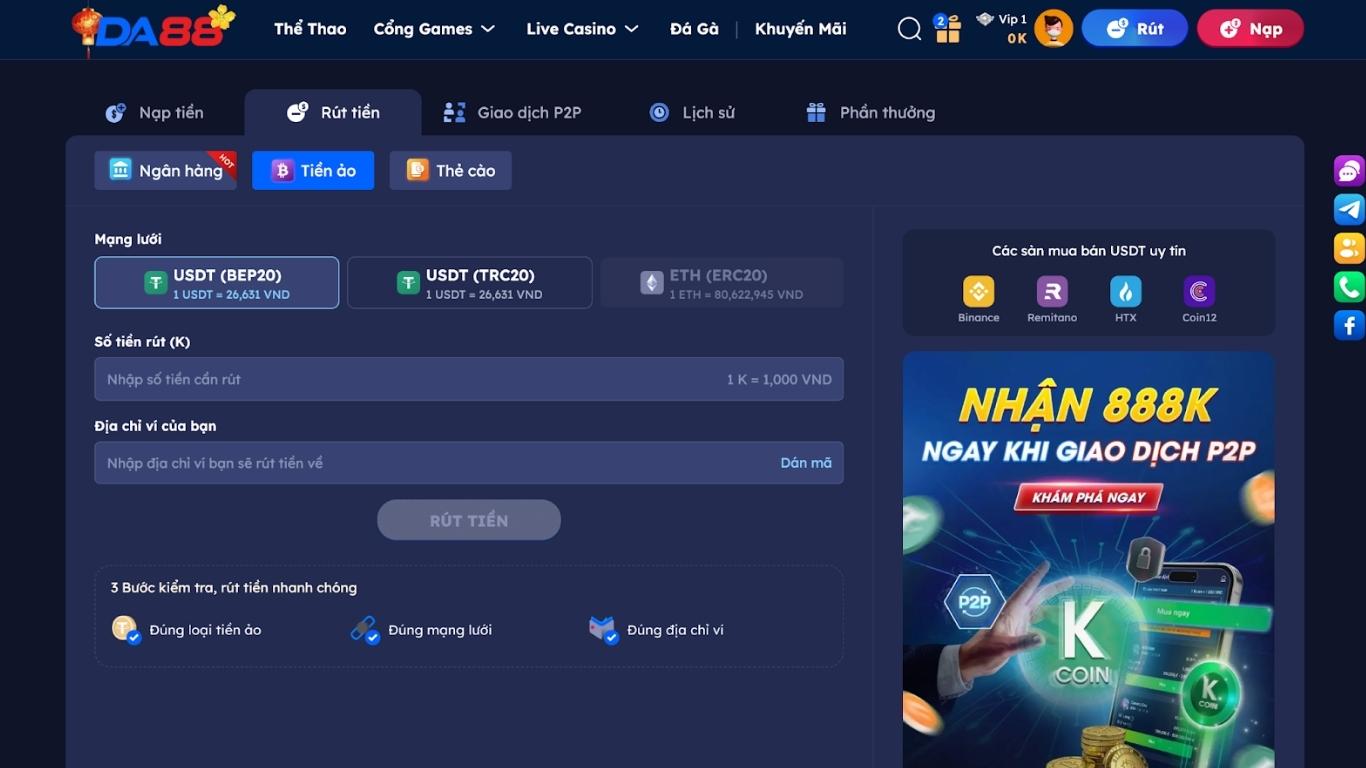 Hướng dẫn cách nạp tiền và rút tiền tại nhà cái DA88 Hướng dẫn cách nạp tiền và rút tiền tại nhà cái DA88