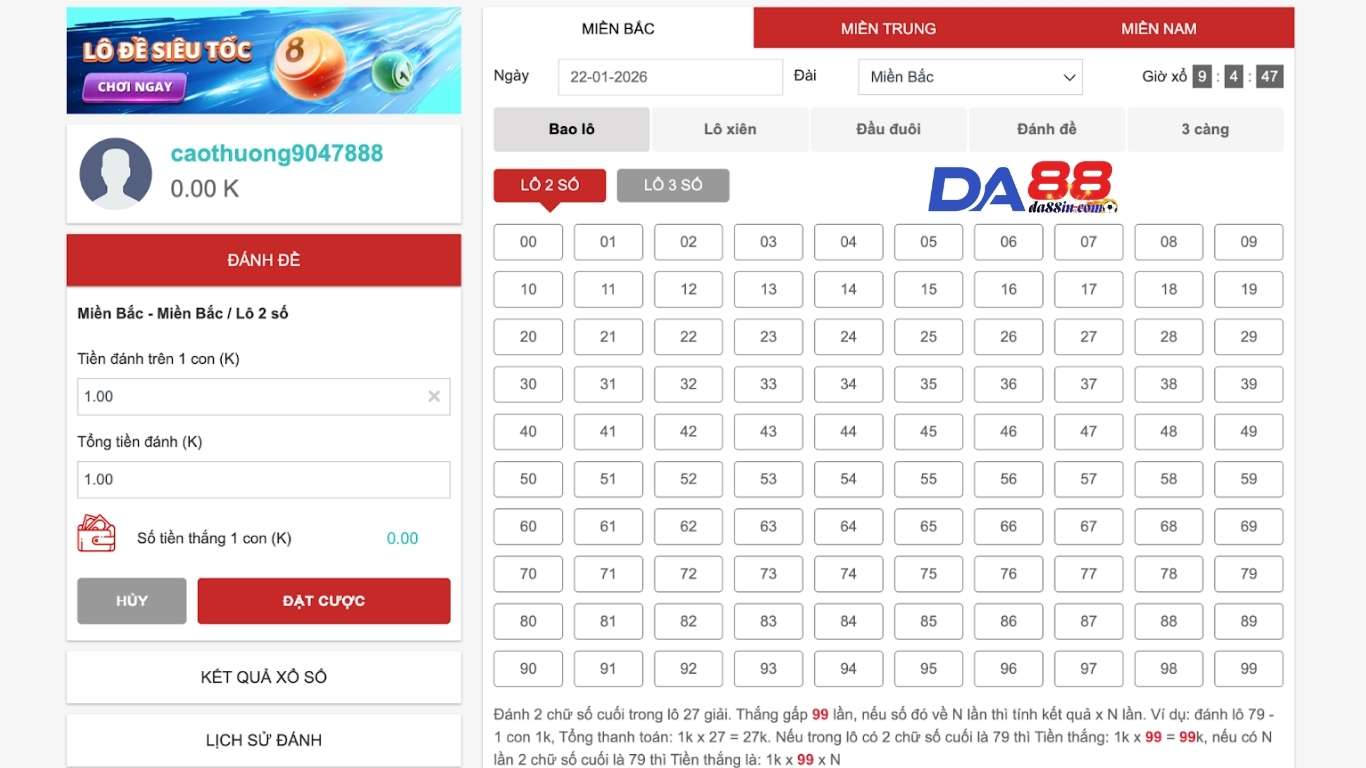 Những hình thức lô đề DA88